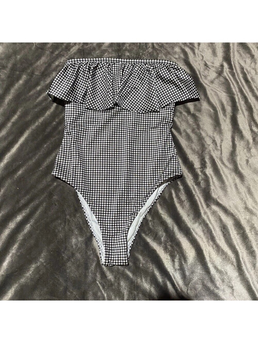 LA Hearts XS Black White Gingham Strapless Ruffle One Piece Swimsuit